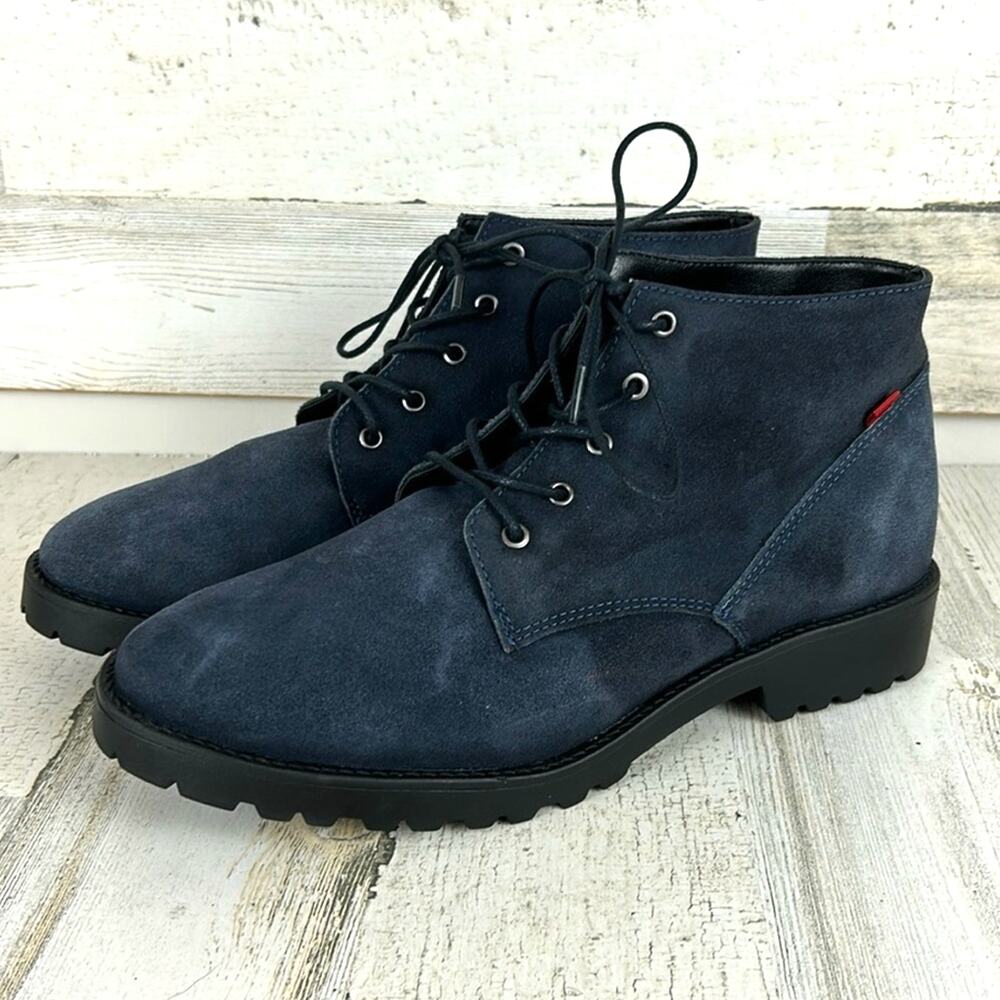 Marc Joseph Womens 9 Blue Suede Lace-Up Ankle Boots Low Heel NEW Bottle Designer